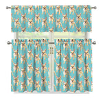 Watercolor French Bulldog Puppy Print 3 Piece Kitchen Curtains