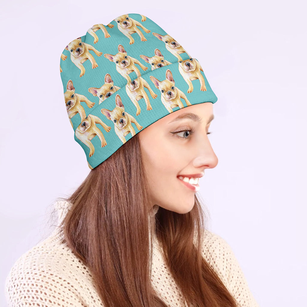 Watercolor French Bulldog Puppy Print Beanie