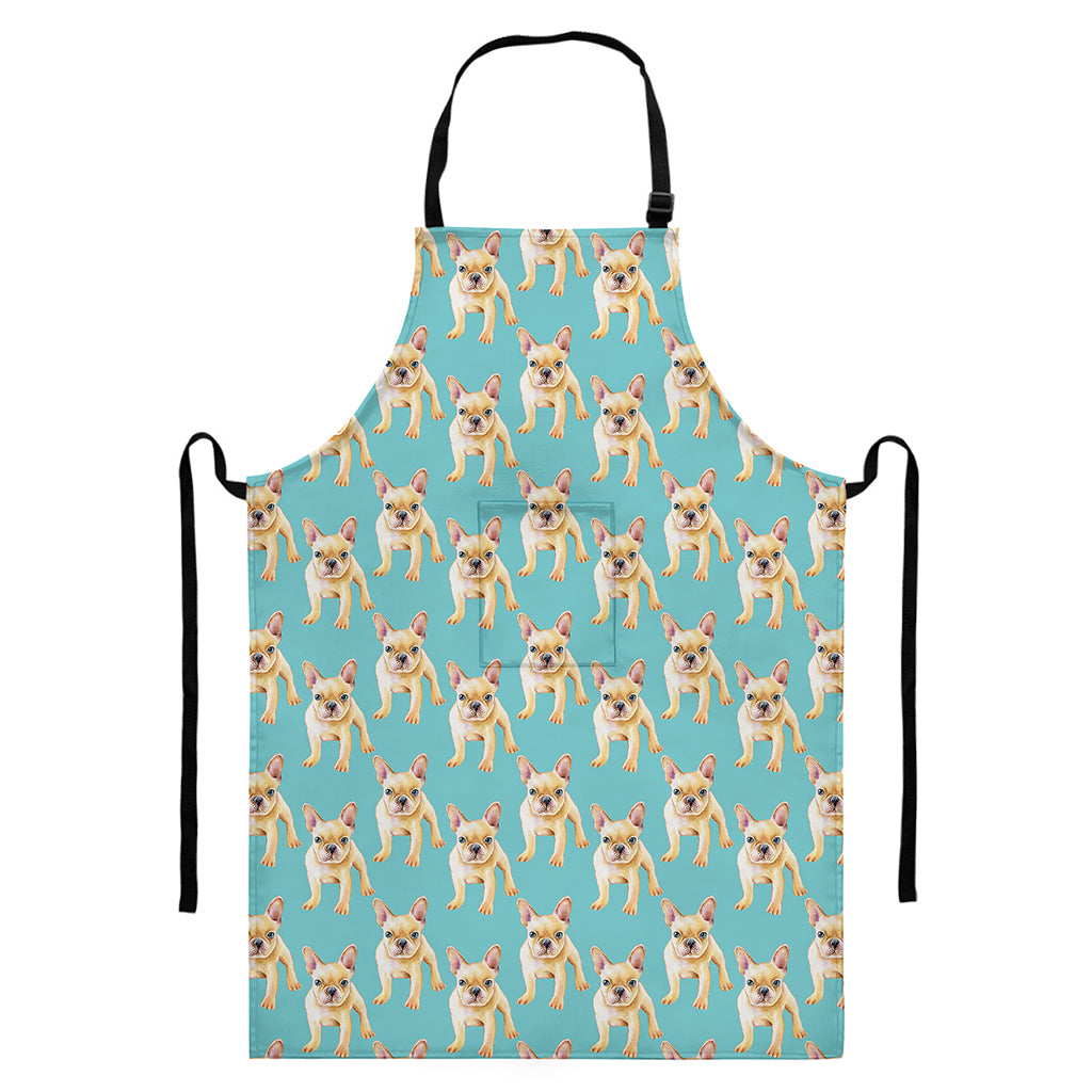 Watercolor French Bulldog Puppy Print Bib Apron With Pocket