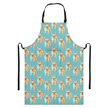 Watercolor French Bulldog Puppy Print Bib Apron With Pocket