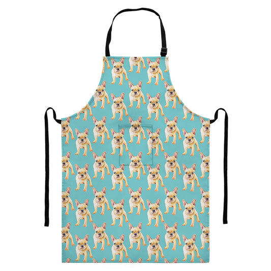 Watercolor French Bulldog Puppy Print Bib Apron With Pocket