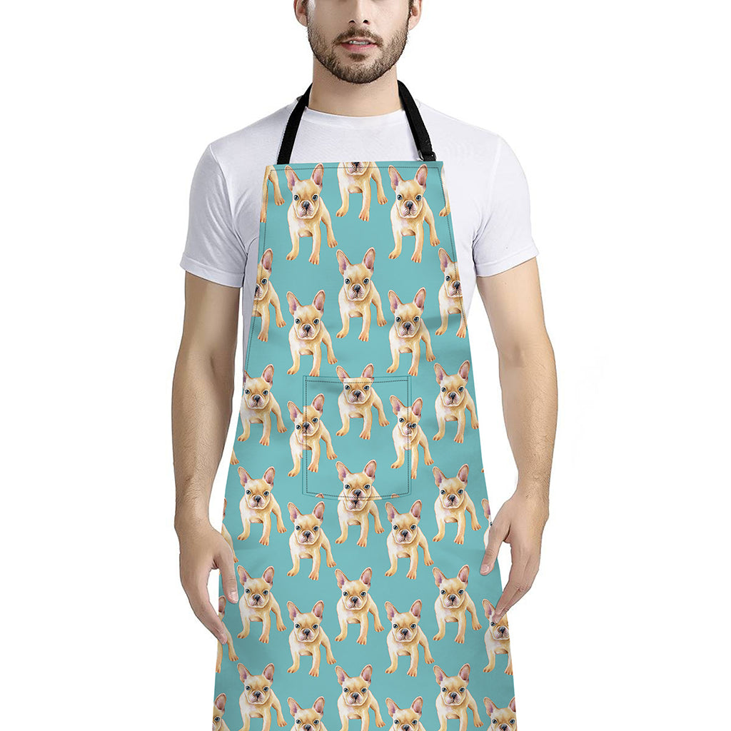 Watercolor French Bulldog Puppy Print Bib Apron With Pocket