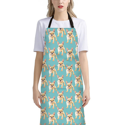 Watercolor French Bulldog Puppy Print Bib Apron With Pocket