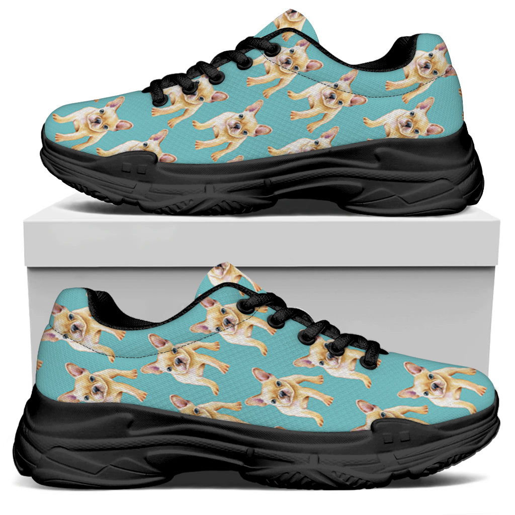 Watercolor French Bulldog Puppy Print Black Chunky Shoes