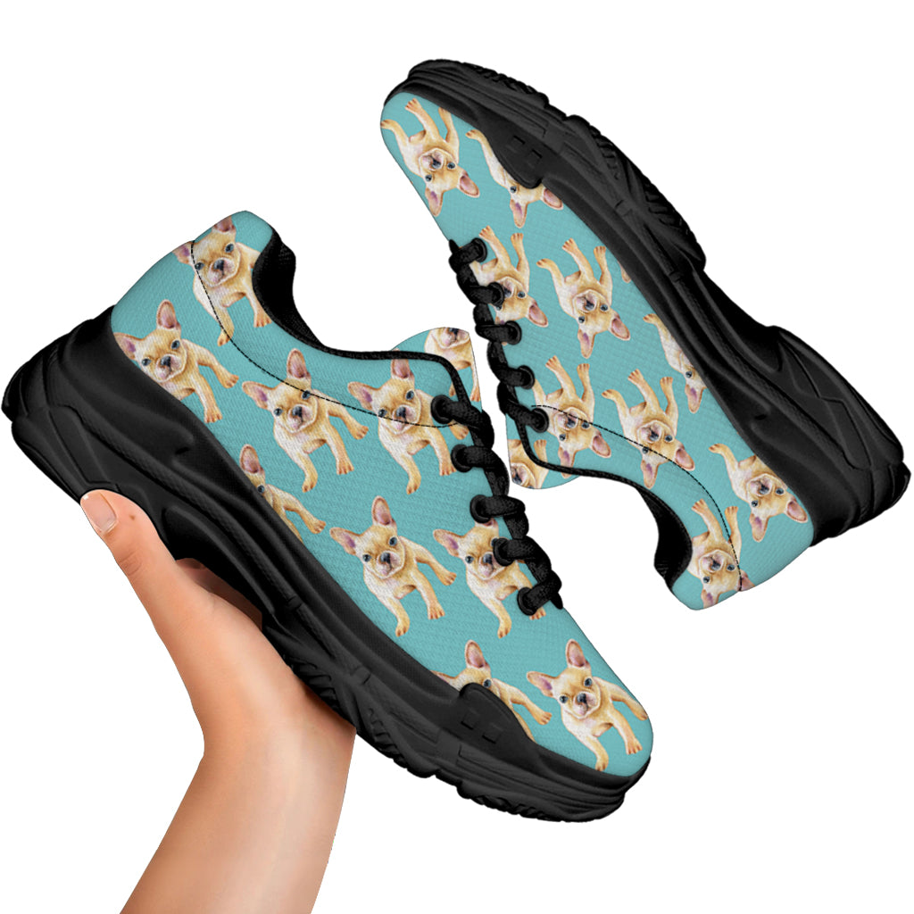 Watercolor French Bulldog Puppy Print Black Chunky Shoes