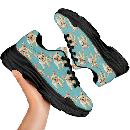 Watercolor French Bulldog Puppy Print Black Chunky Shoes
