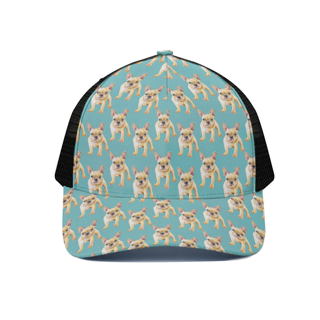 Watercolor French Bulldog Puppy Print Black Mesh Trucker Cap