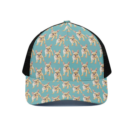 Watercolor French Bulldog Puppy Print Black Mesh Trucker Cap