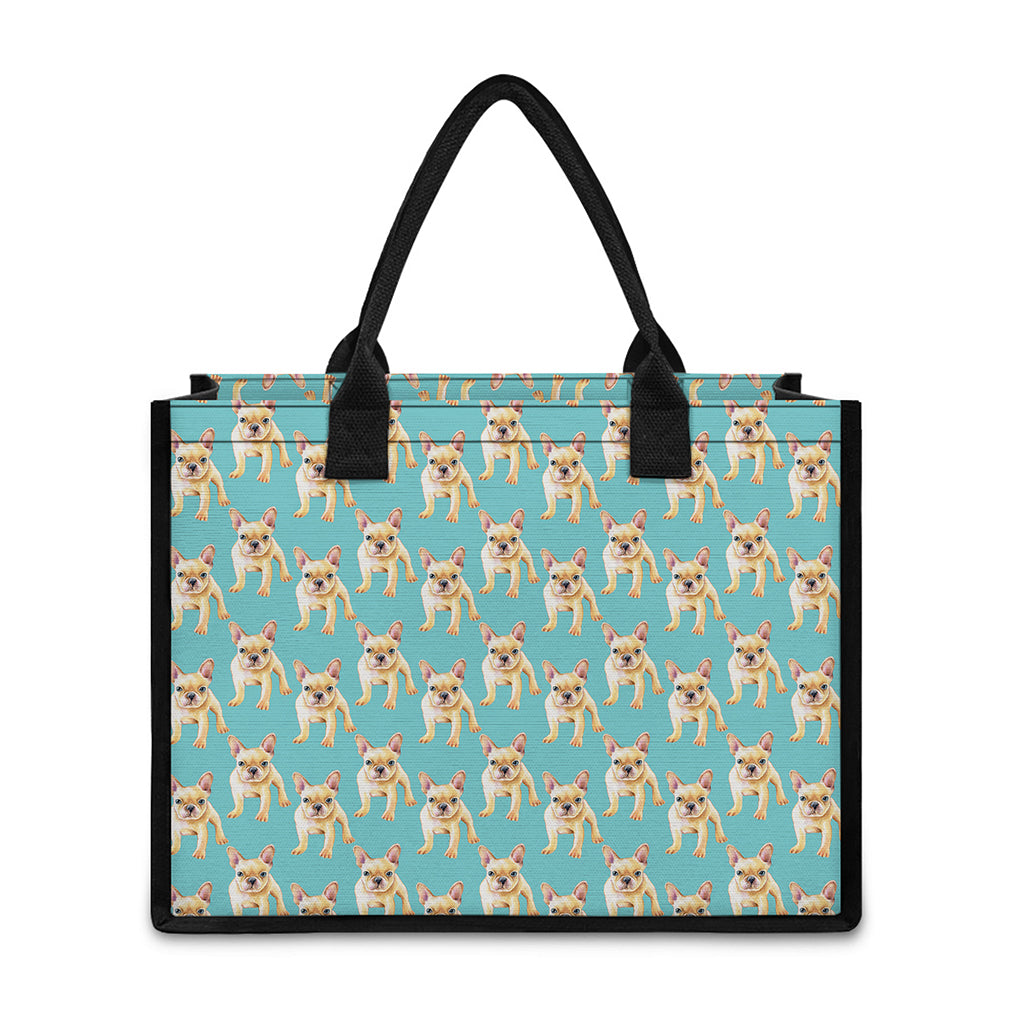 Watercolor French Bulldog Puppy Print Canvas Tote Bag