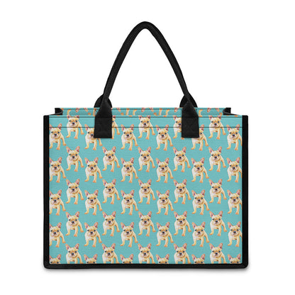 Watercolor French Bulldog Puppy Print Canvas Tote Bag