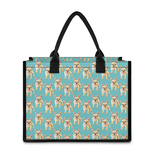 Watercolor French Bulldog Puppy Print Canvas Tote Bag