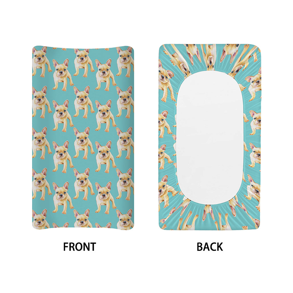 Watercolor French Bulldog Puppy Print Changing Pad Cover