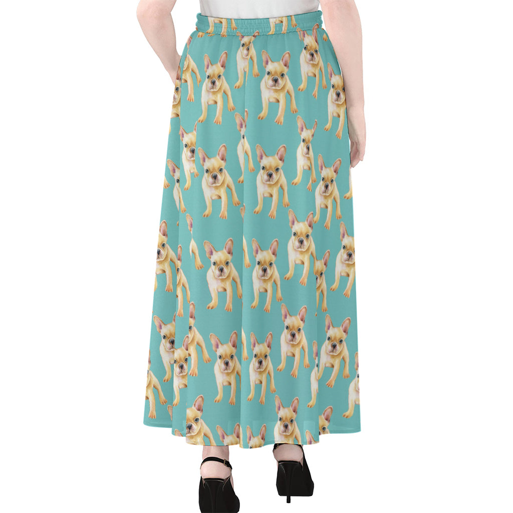 Watercolor French Bulldog Puppy Print Chiffon Maxi Skirt