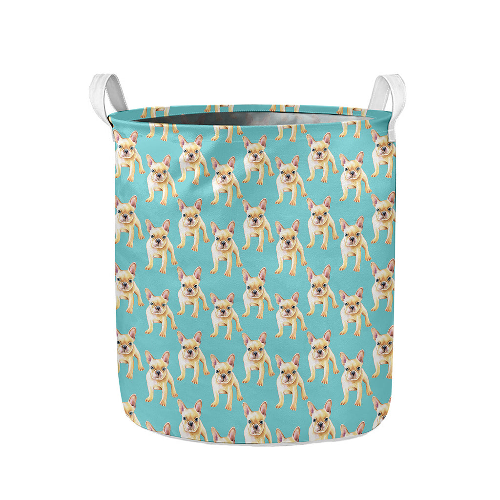 Watercolor French Bulldog Puppy Print Collapsible Laundry Basket