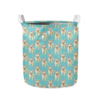 Watercolor French Bulldog Puppy Print Collapsible Laundry Basket