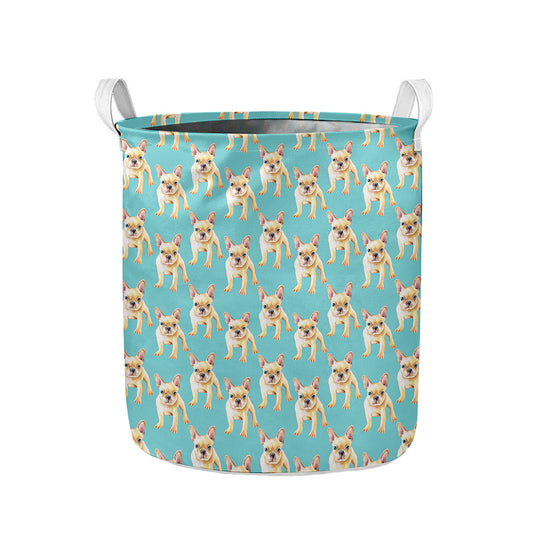 Watercolor French Bulldog Puppy Print Collapsible Laundry Basket