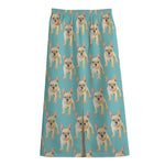 Watercolor French Bulldog Puppy Print Cotton Front Slit Maxi Skirt