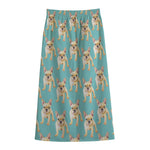 Watercolor French Bulldog Puppy Print Cotton Front Slit Maxi Skirt