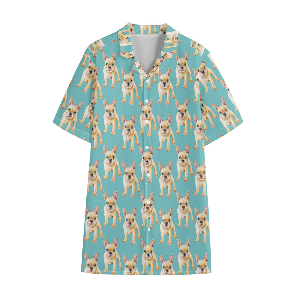 Watercolor French Bulldog Puppy Print Cotton Hawaiian Shirt