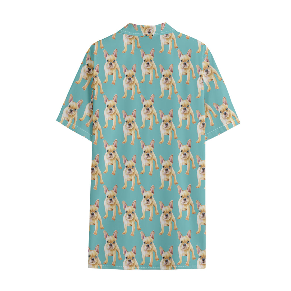 Watercolor French Bulldog Puppy Print Cotton Hawaiian Shirt