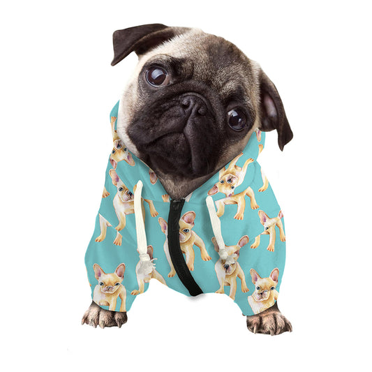 Watercolor French Bulldog Puppy Print Dog Zip Up Hoodie
