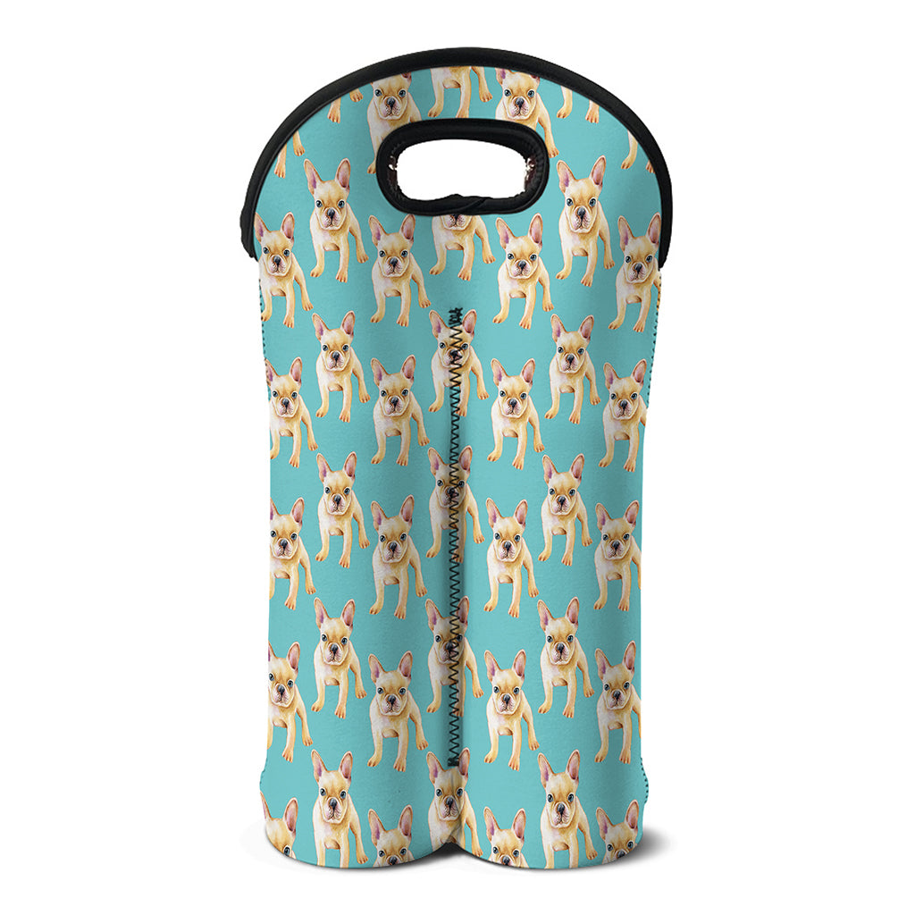 Watercolor French Bulldog Puppy Print Double Neoprene Wine Tote