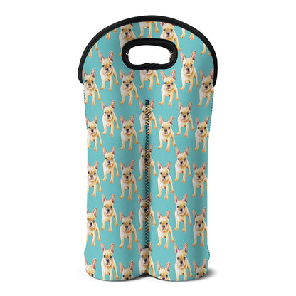 Watercolor French Bulldog Puppy Print Double Neoprene Wine Tote