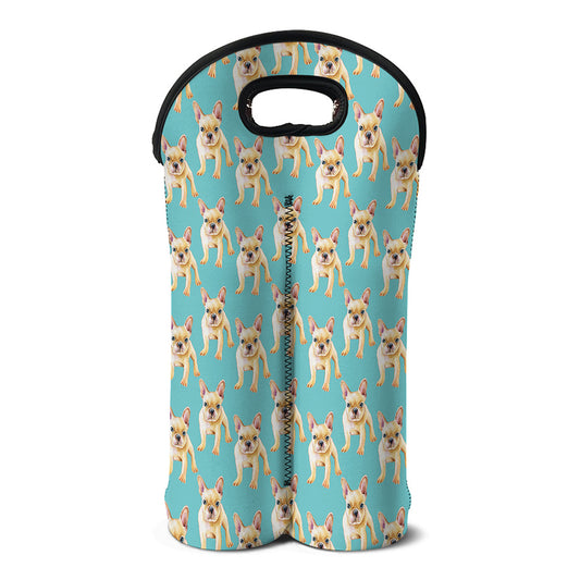 Watercolor French Bulldog Puppy Print Double Neoprene Wine Tote