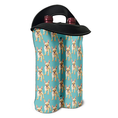 Watercolor French Bulldog Puppy Print Double Neoprene Wine Tote