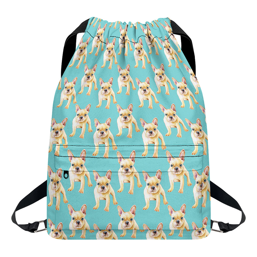 Watercolor French Bulldog Puppy Print Drawstring Backpack