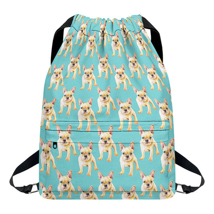 Watercolor French Bulldog Puppy Print Drawstring Backpack