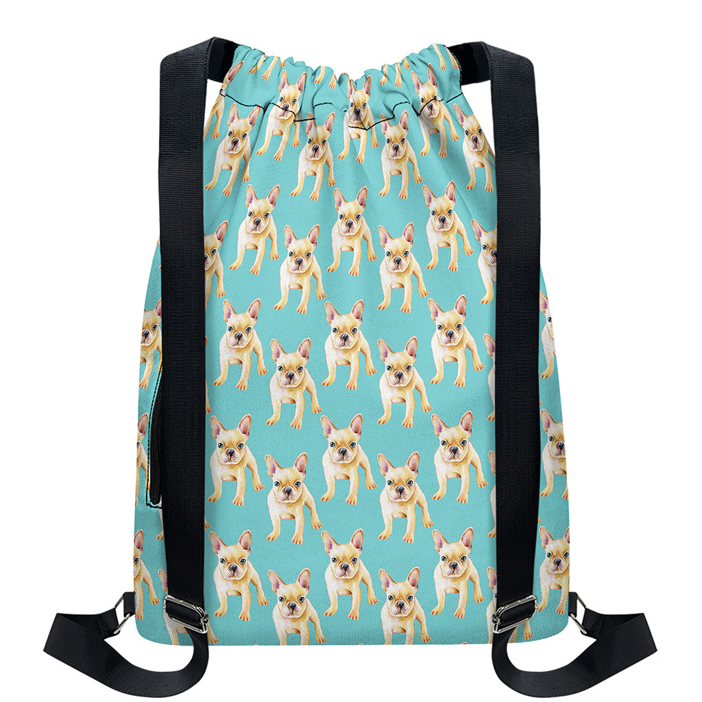 Watercolor French Bulldog Puppy Print Drawstring Backpack