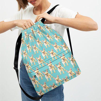 Watercolor French Bulldog Puppy Print Drawstring Backpack