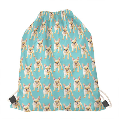 Watercolor French Bulldog Puppy Print Drawstring Bag