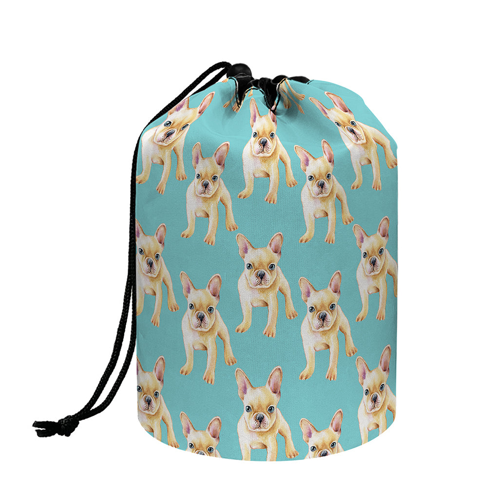 Watercolor French Bulldog Puppy Print Drawstring Makeup Bag