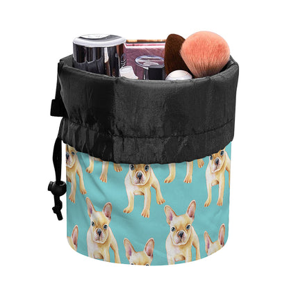 Watercolor French Bulldog Puppy Print Drawstring Makeup Bag
