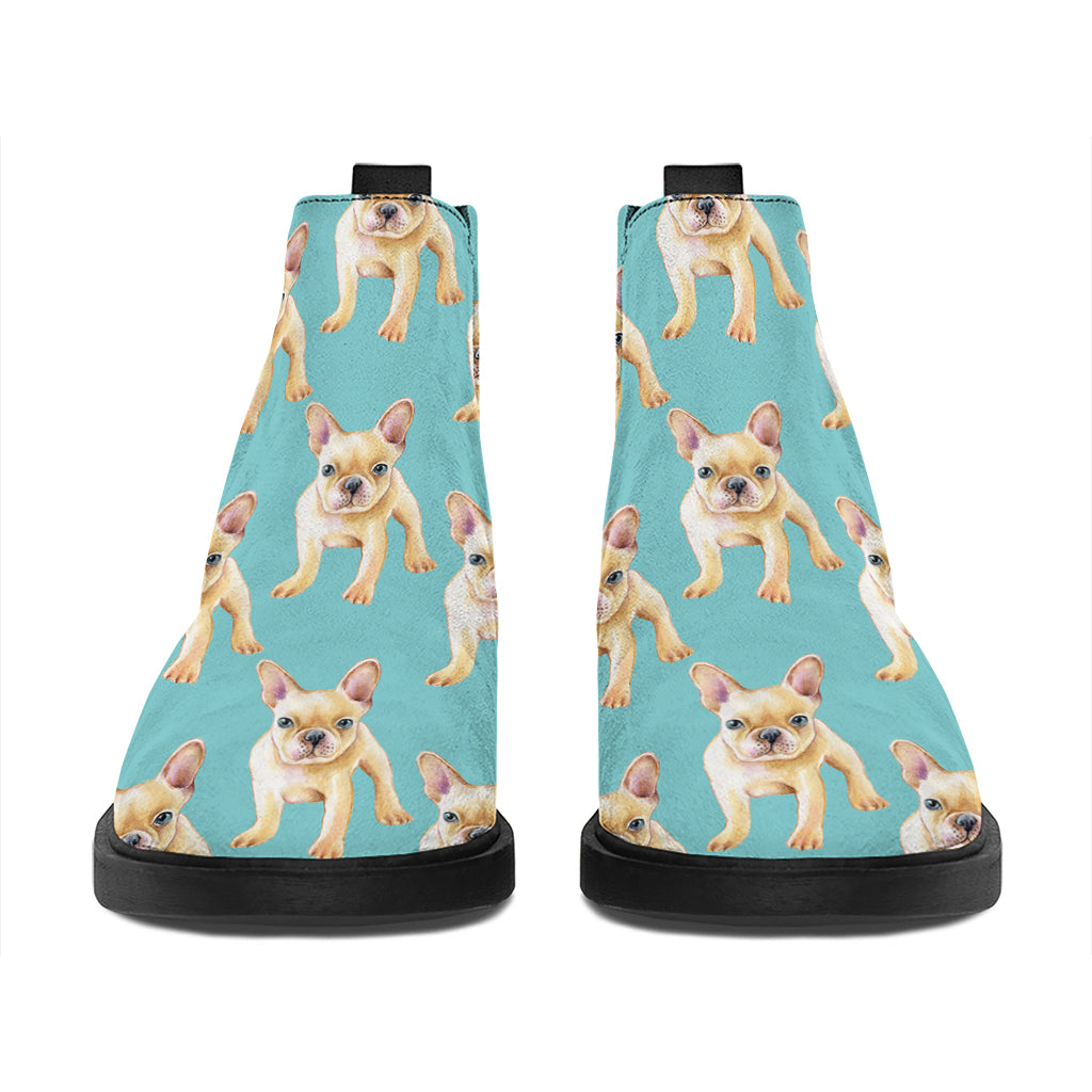 Watercolor French Bulldog Puppy Print Flat Ankle Boots