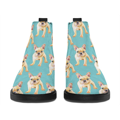 Watercolor French Bulldog Puppy Print Flat Ankle Boots