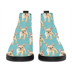 Watercolor French Bulldog Puppy Print Flat Ankle Boots