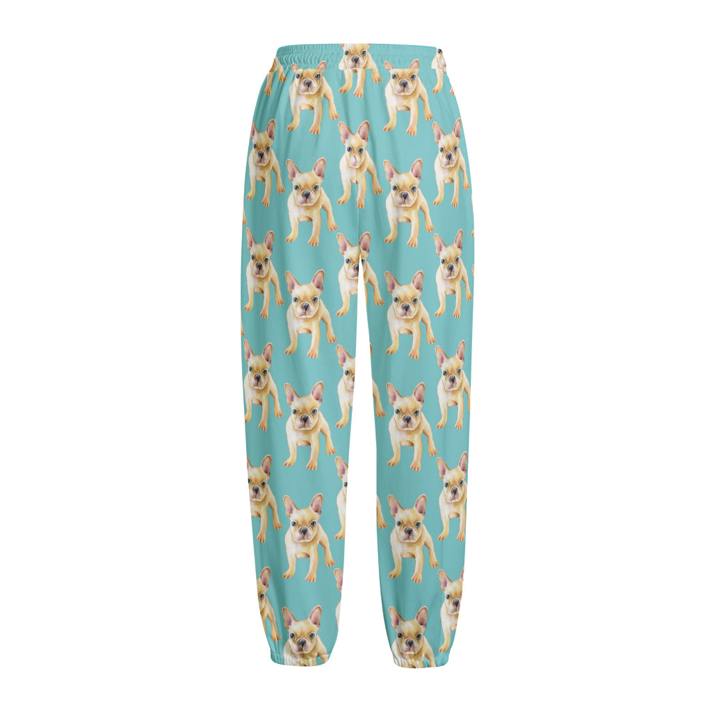 Watercolor French Bulldog Puppy Print Fleece Lined Knit Pants