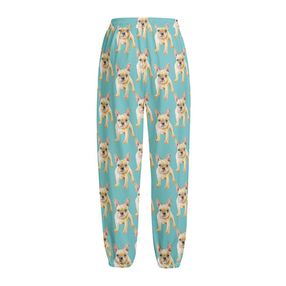 Watercolor French Bulldog Puppy Print Fleece Lined Knit Pants