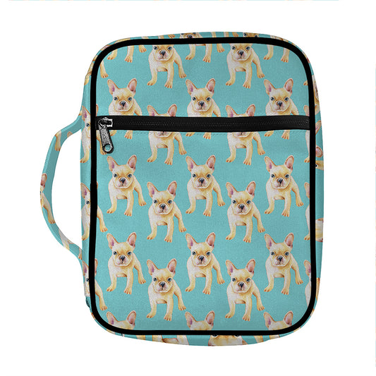 Watercolor French Bulldog Puppy Print Front Pocket Bible Bag