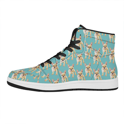 Watercolor French Bulldog Puppy Print High Top Leather Sneakers