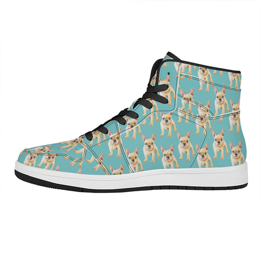 Watercolor French Bulldog Puppy Print High Top Leather Sneakers