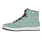 Watercolor French Bulldog Puppy Print High Top Leather Sneakers