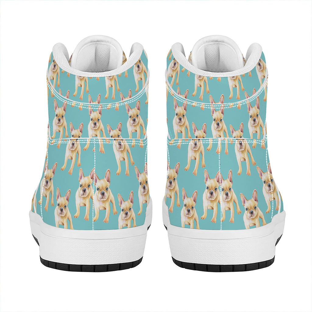 Watercolor French Bulldog Puppy Print High Top Leather Sneakers