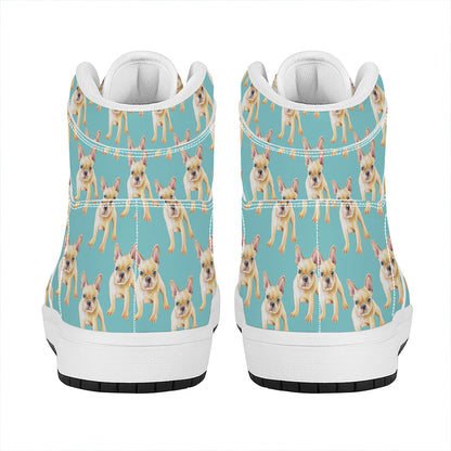 Watercolor French Bulldog Puppy Print High Top Leather Sneakers