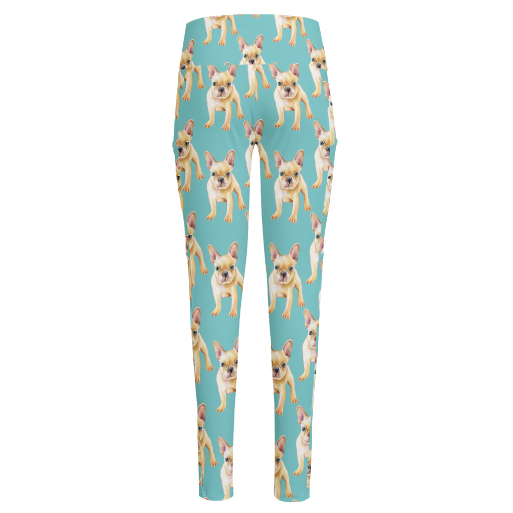 Watercolor French Bulldog Puppy Print High-Waisted Pocket Leggings