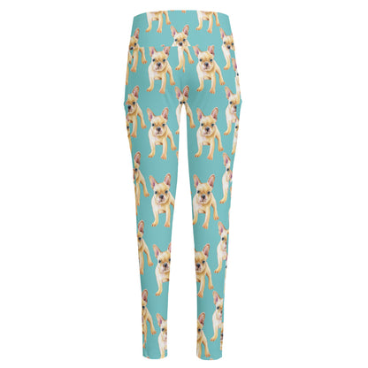 Watercolor French Bulldog Puppy Print High-Waisted Pocket Leggings