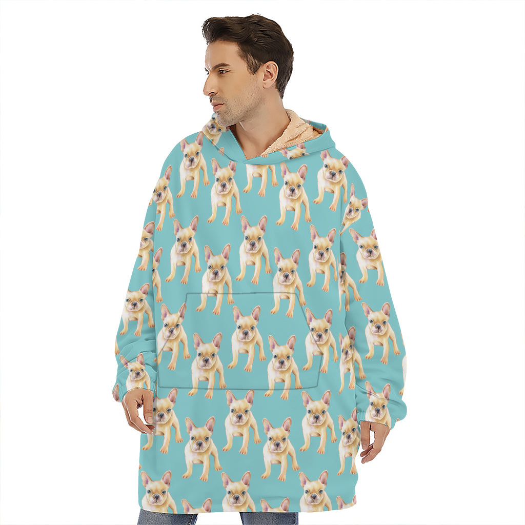 Watercolor French Bulldog Puppy Print Hoodie Blanket